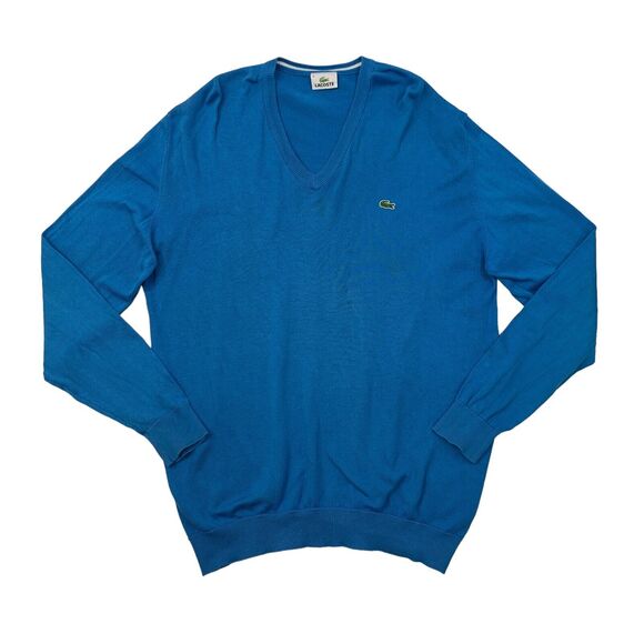 Lacoste Sweater Mens 6 Paris Blue V Neck Cotton Jumper Pullover Alligator Logo - Picture 1 of 12